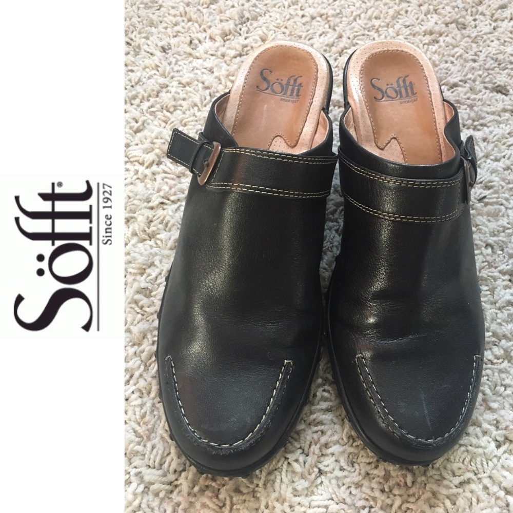 Söfft Black Leather Mule Clogs Heels